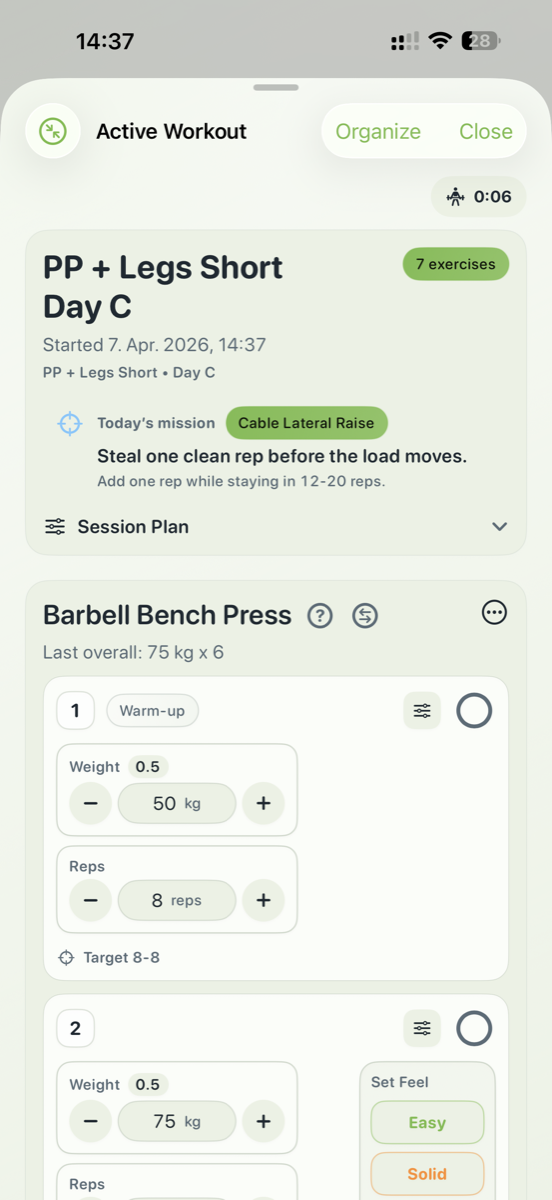 Workout screen preview